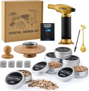 Cocktail Smoker Set – Whiskey Räucher-Set mit 6 Holzsorten & Taschenlampe – Rauc