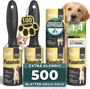 Tydi Fusselrolle Tierhaare – Extra Stark Klebende Fusselrolle Kleidung mit 2 Gri