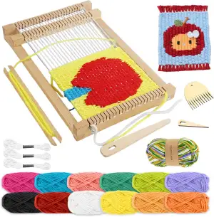 Tbintul Webrahmen für Kinder mit 13x Bunt Wolle, Webrahmen für Kinder ab 5 6 7 8