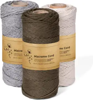 STANKE Makramee Garn 3mm Set 3x100 m - Farben: Natur, Grau, Olivgrün - Baumwollg