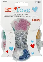 Prym 390740 Love Druckknöpfe Jersey, 60 Stück | Ø 8 mm, 6 Farben | Rostfreier Messingverschluss für Baby- & Kinderkleidung, DIY-Nähprojekte | Farbsortiert in Aufbewahrungsbox