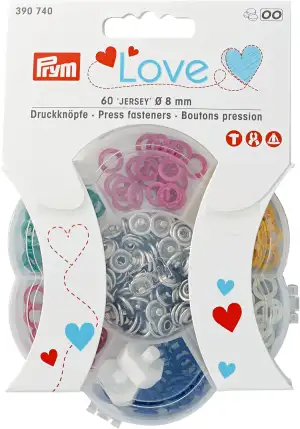 Prym 390740 Love Druckknöpfe Jersey, 60 Stück | Ø 8 mm, 6 Farben | Rostfreier Me