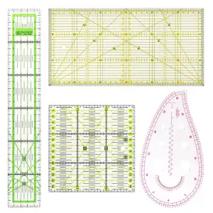 4 Stück Patchwork Lineal Nähen Schneiderlineal Nählineal, 15x15cm/15x30cm/5x30cm