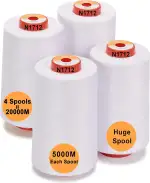 New brothread - 28 Optionen - 4 Große Konen 5000M Allzweck Polyester Nähgarn 40S/2 (Tex27) zum Nähen, Quilten, Patchwork, Serger und Overlock - White