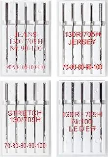 20 Nähmaschinennadeln: Jeans, Jersey, Stretch und Leder; je 5 Stück/Sorte in Ver