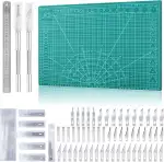 Miuzei Schneidematte Set A3 mit 55stk Bastelmesser und Stahllineal,Selbstheilende Bastelunterlage Schneideunterlage Cutting Mat Basteln Zeichenunterlage Bastelskalpell Bastelmatte (Grün)