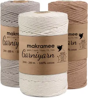 Makramee Garn 3mm Premium Set – 400m Baumwollkordel Bundle (Natural200m/SimplyTa