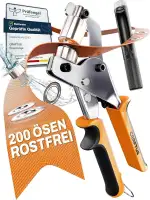 CRAFTUS Profi Ösenzange Set mit 200 rostfreien Ösen (Ø 10mm) I Magnetische Ösenpresse aus gehärtetem Stahl für Stoffe & Planen I Ösenstanze für Planenösen & Metallösen