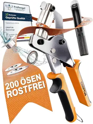 CRAFTUS Profi Ösenzange Set mit 200 rostfreien Ösen (Ø 10mm) I Magnetische Ösenp