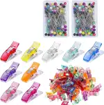 Ruvan 50 Stück Mehrfarbige Nähklammern+200 Stück Nähnadeln, Nähen Zubehöre, Stoff Clips, Edelstahl Stecknadeln Mehrfarbig, Für Nähen, Binden, Nähzubehör, Quilten, Bastelwerkzeuge