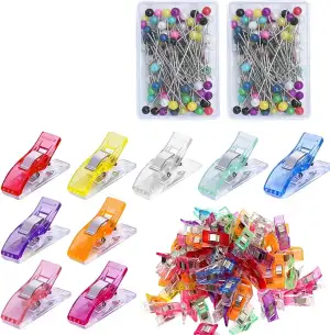 Ruvan 50 Stück Mehrfarbige Nähklammern+200 Stück Nähnadeln, Nähen Zubehöre, Stoff Clips, Edelstahl Stecknadeln Mehrfarbig, Für Nähen, Binden, Nähzubehör, Quilten, Bastelwerkzeuge