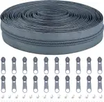 Endlos Reissverschluss mit Zipper, 5mm 9m Nylon Endlosreißverschluss Meterware und 20 Zipper aus Metall für Kleidung Tasche Mäppchen Bettwäsche (Dunkelgrau, #5)