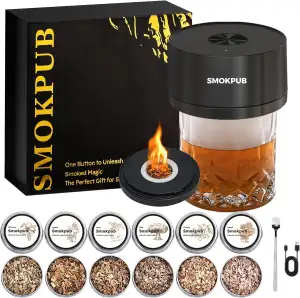 SMOKPUB Elektrisches Whisky Smoker Set, Cocktail Smoker Kit mit 6 Holzspänen, Wh