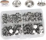 Jersey Druckknöpfe Metall 50 Stück, Φ10mm, Druckknopf Set, Nähzubehör Buttons Knöpfe zum Annähen Werkzeug Jessey Snaps Für ür Baby Kinderbekleidung Sewing (Silber)