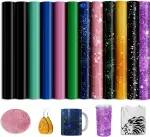 Black Glitzer Infusible Ink Folie for Sublimation Becher Blanks T-Shirts Mugs Cups, Sublimationspapier for Cricut Heat Press Mug, 30,5 x 25,4 cm, 12 Stück