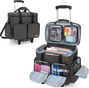CURMIO Lehrertasche, Lehrer Arbeitstasche mit Rädern, Bis zu 15,6 Zoll Laptop, Trolley Aufbewahrungstasche für Lehrerbedarf, Werkzeuge, Bürobedarf, Kunsthandwerk, Schwarz