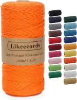 Likeecords Makramee Garn 2mm x 200m Baumwollgarn Makramee-Seil, Makramee-Schnur,Bunte Baumwoll-Bastelschnur zum Aufhängen Pflanzenaufhänger Basteln Stricken (Orange)