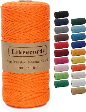 Likeecords Makramee Garn 2mm x 200m Baumwollgarn Makramee-Seil, Makramee-Schnur,