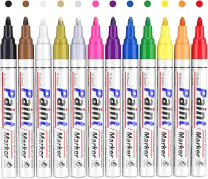 Lackstifte Permanent Marker Wasserfeste Stifte: 12 Farben Lack Stifte und Lackstifte zum Zeichnen auf Stein, Metall, Kunststoff, Tassen, Holz, Keramik, und Reifen, Lackmarker