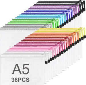 ASelected 36 Stücke Dokumententasche A5 Reißverschluss Bunte, Mesh Kunststoff Re