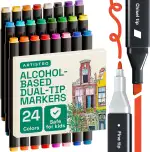 Artistro 24 Dual-Tip Alkoholmarker – Alkoholbasierte Stifte-Set, Meißel- + Feine Spitze, Schnell trocknend, Lichtbeständige Tinte