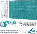 Rollschneider Set Türkis - 45mm Rollschneider Stoffschneider Set inkl. A2 Schneidematte, Rollschn...