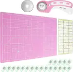 QWORK® 45 mm Rollschneider für Stoff Set, A3 Schneideunterlage, Ersatzklingen, Stoffklammern und ...