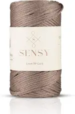 Sensy Premium 3 mm 120 Meter Polyester-Seil, Polypropylen-Kordel, Makramee-Seil, Häkeltaschen-Kordel, Häkelgarn, Geschenk für Stricker (Nerz)