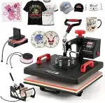 CREWORKS Hitzepresse 15"x15", 5-in-1 360-Grad-Schwenk-Shirt-Druckmaschine mit digitaler Steuerung...