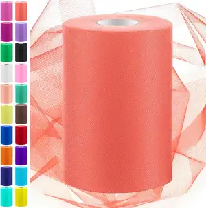 Swpeet 6 Zoll durch 100 Yards Coral Red Tüll Stoff Rolle, Stoff Spule Tüll Band,