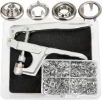 Jersey Druckknöpfe, Druckknopf Set mit Zange, Φ9.5mm Metall Snaps Nähzubehör Buttons Knöpfe zum Annähen Werkzeug Jessey Snaps für DIY Basteln Stoff, Kleidung Taschen