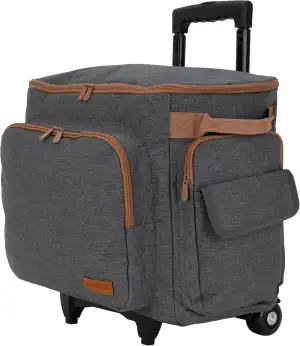 SEMPLIX Nähmaschinentrolley, für Fast alle Haushaltsnähmaschinen, Teleskopgestänge, stabile Doppelrollen, viele Fächer für Zubehör, ideal für Reisen und Workshops (anthrazit/braun)