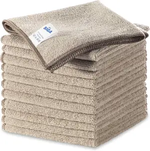 MR.SIGA Mikrofaser-Reinigungstücher, Allzweck-Mikrofaser-Handtücher, streifenfreie Tücher, 12 Stück, Weizen, Größe 32 x 32 cm