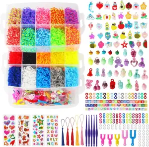 LIAILA 15000+ Loom Bänder Set XXL, 45 Farben Gummibänder für Armbänder, DIY Gumm