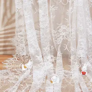 GORGECRAFT 300x150 cm Weißer Chantilly-Spitzenstoff Französische Wimpernspitze B