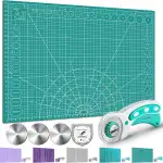 Miuzei A2 A3 Schneidematte mit Rollschneider und Ersatzklingen, Selbstheilende Handwerksunterlage Nähzubehör grün, Stoffschneider-Set, Schreibtischunterlage zum Basteln,Doppelseitiges Gitter