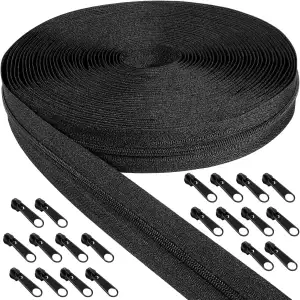 Endlos Reissverschluss Schwarz mit Zipper, 5mm 10m Nylon Endlosreißverschluss Me