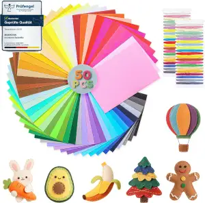 moinkerin 50 Farben Bastelfilz 20x30cm Filzstoff zum Basteln mit Nähgarn-Set 1mm